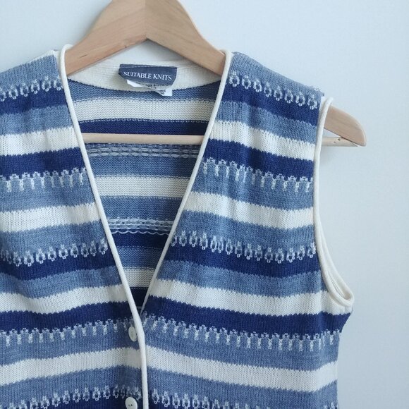 Vintage made in Canada button down blue white striped sweater vest Small - Picture 6 of 16